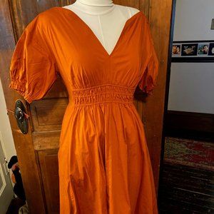Like New Wayward Fancies Dress in Pumpkin Cotton Poplin puff sleeves